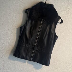 Women’s Black Faux Leather Vest with Faux Fur Collar